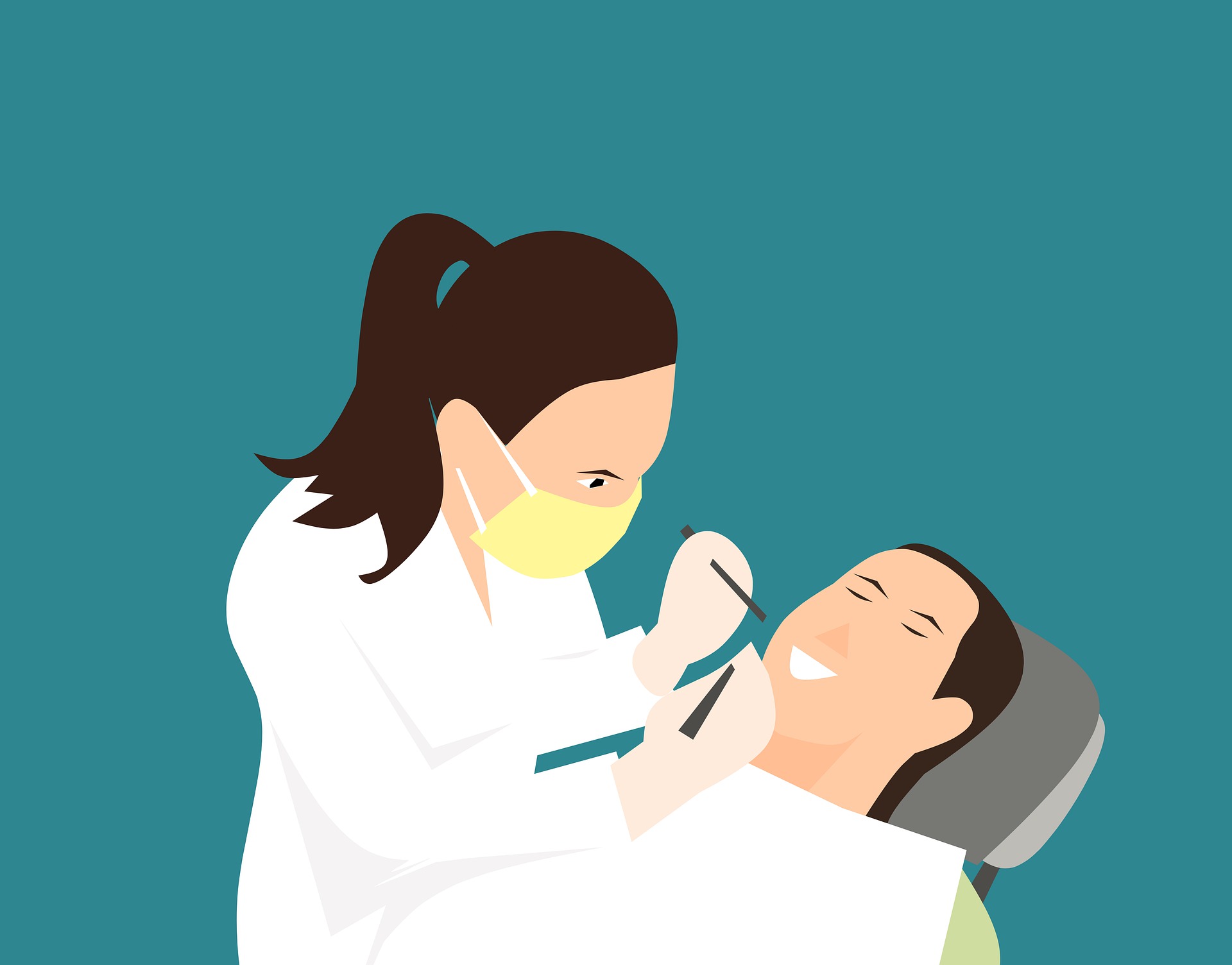 Symbolgrafik: Zahnärztin schaut in den Mund eines Patienten, Link zur Seite "Studium der Zahnmedizin"